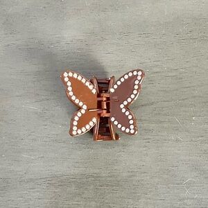 Butterfly Dark Brown & Rhinestone Embellished Wings 3" Lobster Claw Hair Clip